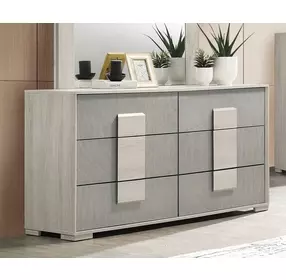 Lincolt White Wash and Stone Gray 6 Drawer Dresser
