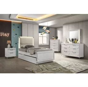 Lareina Pearl White Youth Panel Bedroom Set with Trundle