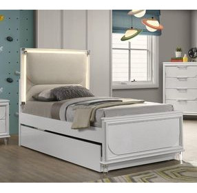 Lareina Pearl White Twin Platform Bed with Trundle