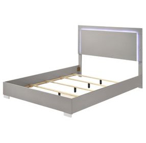 Sinistra Light Taupe King Panel Bed with LED Light