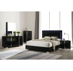 Sinistra Piano Black Platform Bedroom Set with LED Light