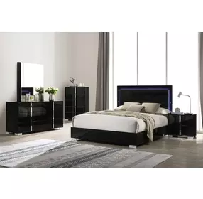 Sinistra Piano Black Platform Bedroom Set with LED Light