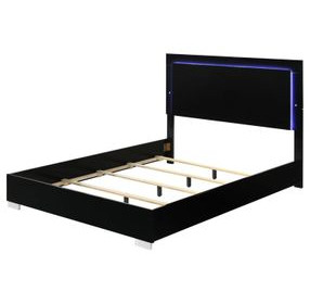 Sinistra Piano Black King Panel Bed with LED Light