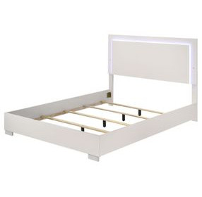 Sinistra White King Panel Bed with LED Light