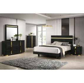 Lillestrom Black and Gold Panel Bedroom Set with Underbed LED Light