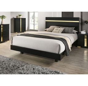 Lillestrom Black and Gold Queen Platform Bed with Underbed LED Light
