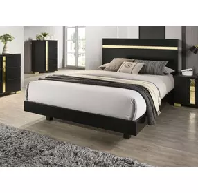 Lillestrom Black and Gold Queen Platform Bed with Underbed LED Light