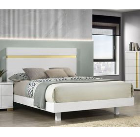 Lillestrom White and Gold Queen Platform Bed with Underbed LED Light