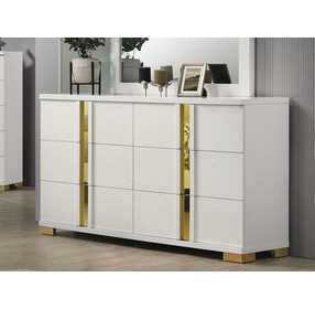 Lillestrom White and Gold 6 Drawer Dresser
