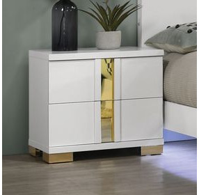 Lillestrom White and Gold 2 Drawer Nightstand
