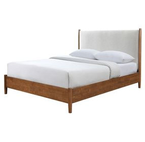 Thusis Walnut and Beige Queen Upholstered Platform Bed