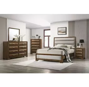 Caerwys Brown and Light Gray Upholstered Panel Bedroom Set