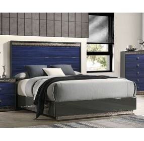 Hartlepool Ash Gray and Indigo Blue King Low Profile Bed