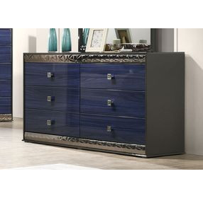 Morcote Ash Gray and Indigo Blue 6 Drawer Dresser