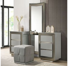Ventnor Gray 6 Drawer Glass Top Vanity with LED and Mirror