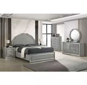 Cassiopeia Metallic Gray Panel Bedroom Set with LED Light