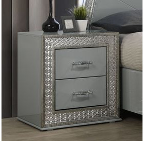 Cassiopeia Metallic Gray 2 Drawer Nightstand