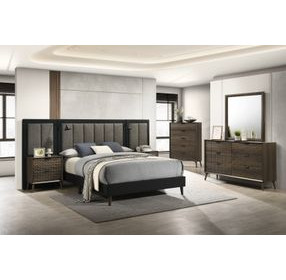 Chalfont Dark Brown Upholstered Panel Bedroom Set with Wall Panel