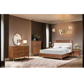 Hepburne Walnut and White Upholstered Panel Bedroom Set with LED