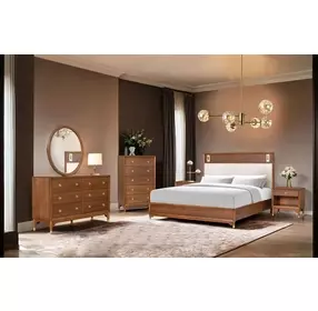 Hepburne Walnut and White Upholstered Panel Bedroom Set with LED