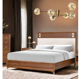 Hepburne Walnut and White King Upholstered Panel Bed with LED