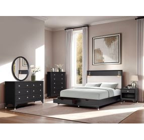 Torrance Black and White Upholstered Storage Panel Bedroom Set with LED