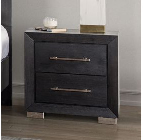 Ashbourne Black 2 Drawer Nightstand with USB Charging