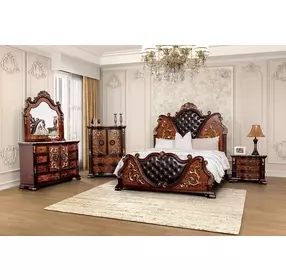 Aquilina Dark Cherry and Oak Panel Bedroom Set