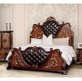 Aquilina Dark Cherry and Oak Queen Panel Bed