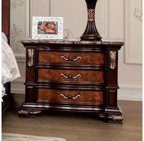 Aquilina Dark Cherry and Oak 3 Drawer Nightstand with USB Charging
