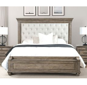 Philomath Aged Oak King Upholstered Storage Panel Bed