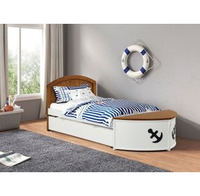 Poseidon White and Oak Twin Captain Novelty Bed with Trundle