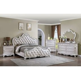 Ventresca White Upholstered Panel Bedroom Set with Nailhead Trim