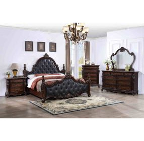 Cremona Dark Cherry and Gray Upholstered Panel Bedroom Set with Nailhead Trim