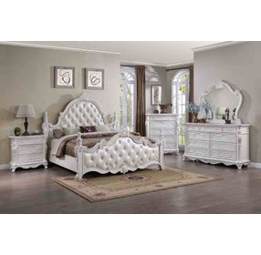Cremona White Upholstered Panel Bedroom Set with Nailhead Trim
