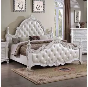 Cremona White Queen Upholstered Panel Bed with Nailhead Trim