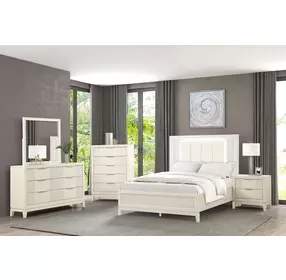Isadore Antique White Panel Bedroom Set with LED Light