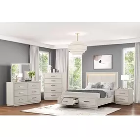 Wellingborough Light Gray Storage Panel Bedroom Set with LED Light