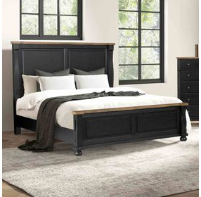 Neue Mills Farmhouse Black and Rustic Oak King Panel Bed