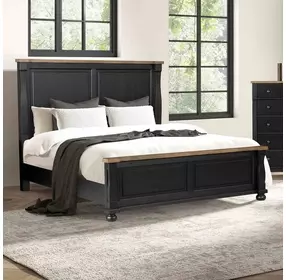 Neue Mills Farmhouse Black and Rustic Oak King Panel Bed