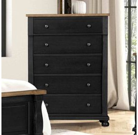 Neue Mills Farmhouse Black and Rustic Oak 5 Drawer Chest