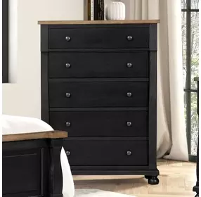 Neue Mills Farmhouse Black and Rustic Oak 5 Drawer Chest