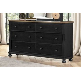 Neue Mills Farmhouse Black and Rustic Oak 6 Drawer Dresser