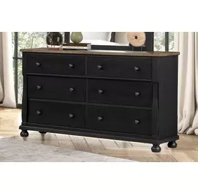 Neue Mills Farmhouse Black and Rustic Oak 6 Drawer Dresser