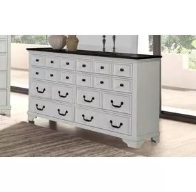 Hampstead White and Dark Brown 6 Drawer Dresser
