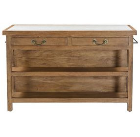 Delmar White and Natural 58" Rectangular Marble Top Kitchen Island