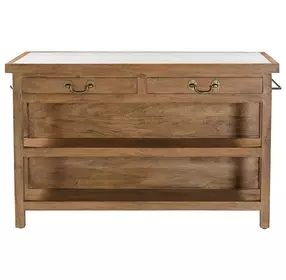 Delmar White and Natural 58" Rectangular Marble Top Kitchen Island