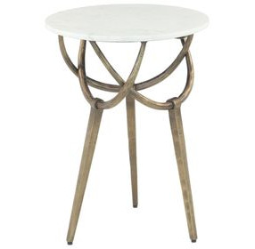 Odessa Antique Brass and White Round Marble Top Side Table Set of 2