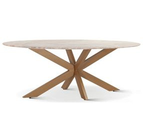 Pasadena Antique Gold 70" Oval Marble Top Dining Table