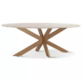 Pasadena Antique Gold 70" Oval Marble Top Dining Table
